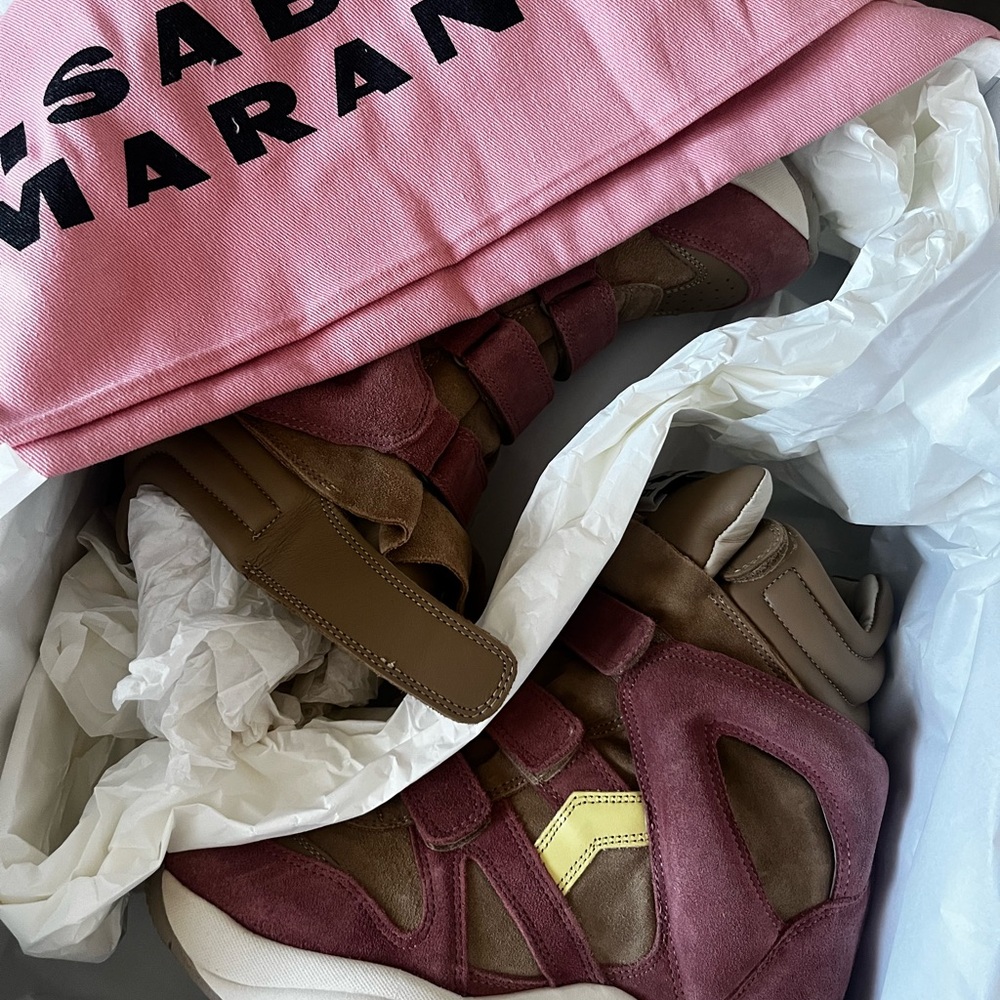 Isabel Marant Coral and Beige High-Top Sneakers